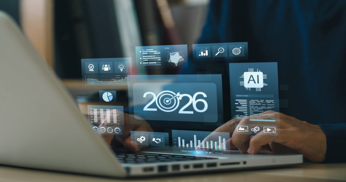 Futuristic illustration of AI and business analytics for 2026, representing the growth of AI jobs and careers worldwide.