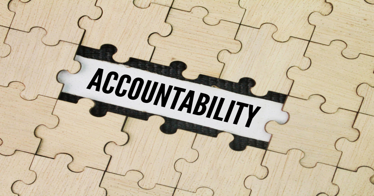 Accountability vs responsibility concept shown through a puzzle with a missing piece labeled Accountability